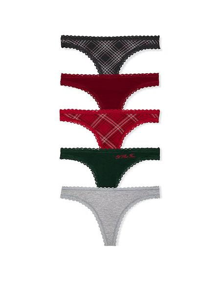 Набір жіночих трусиків стрінгів Victoria's Secret - 5-Pack Cotton Lace-Trim Thong Panties зображення