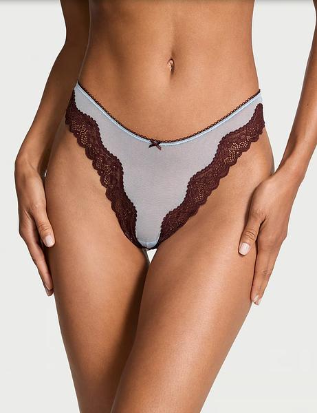 Мереживні стрінги від Victoria’s Secret - Tease Mesh Lace-Trim High-Leg Thong Panty зображення
