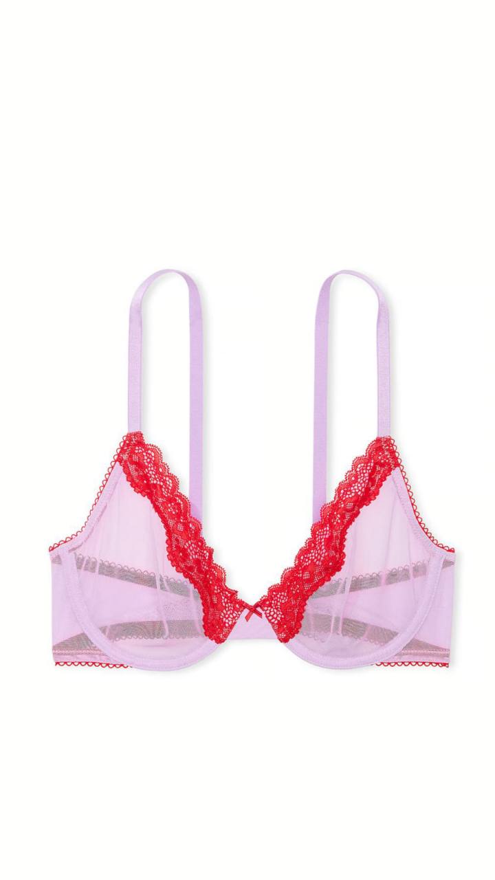 Мереживний комплект від Victoria's Secret - Tease Mesh Lace-Trim Cheeky Panty  / Lightly Lined Wireless Lace-Trim Bra Silky Lilac