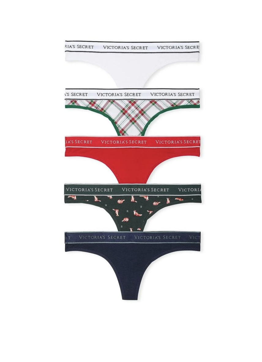 Набір стрінгів від Victoria's Secret 5-Pack Logo Cotton Thong Panties Multi