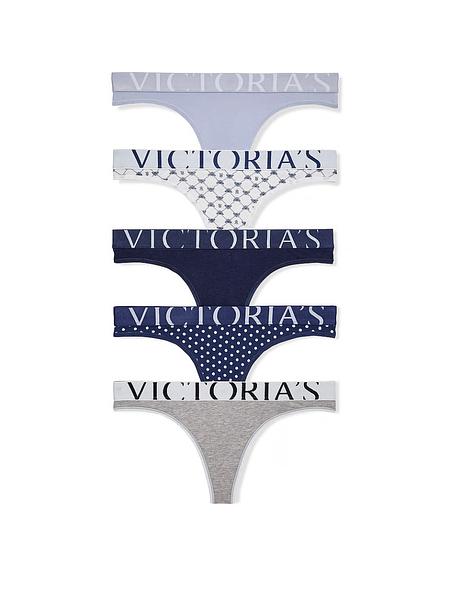 Набір стрінгів від Victoria's Secret 5-Pack Logo Cotton Thong Panties Multi зображення