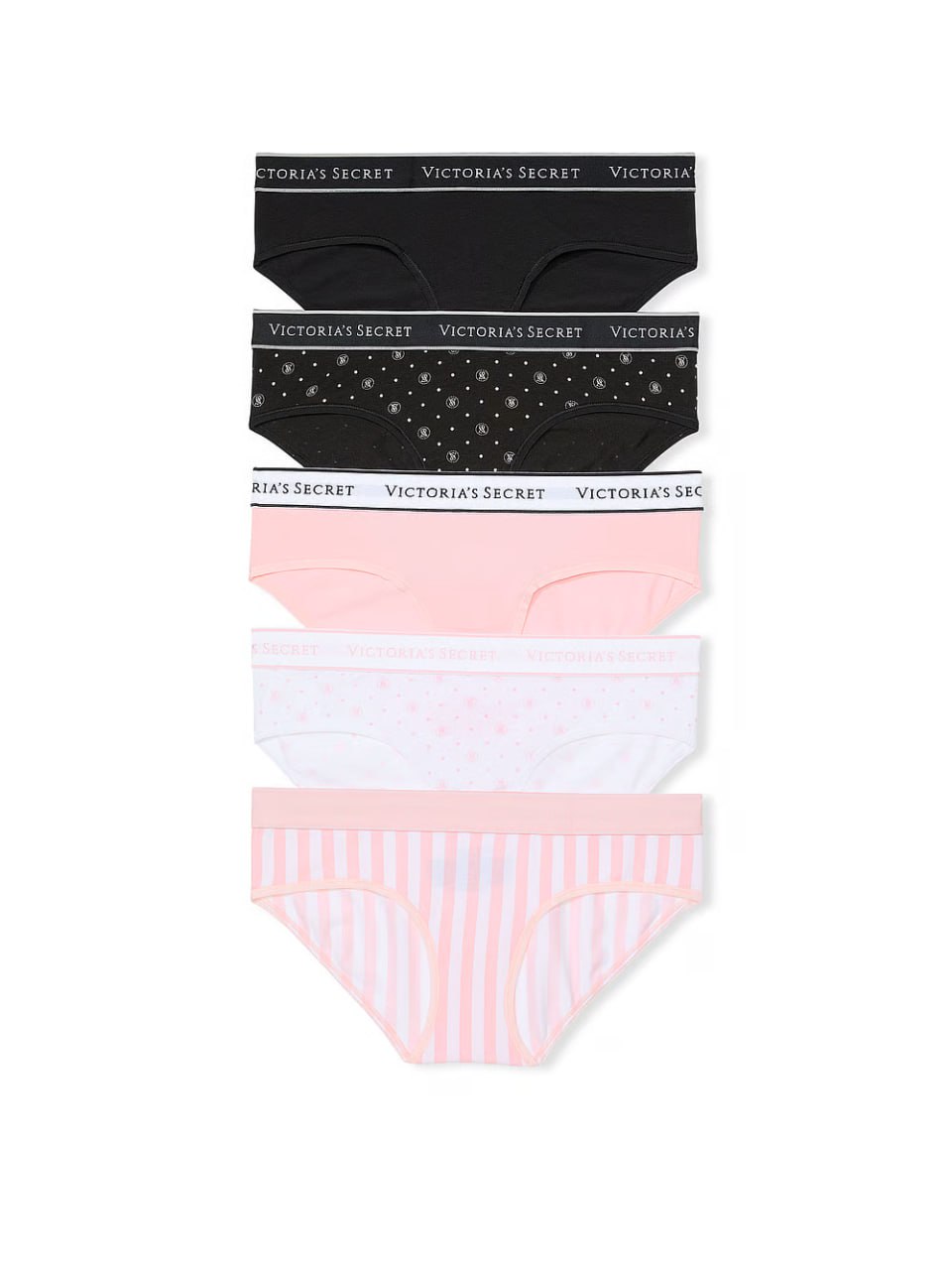 Набір жіночих трусиків Victoria's Secret - 5-Pack Logo Cotton Hiphugger Panties