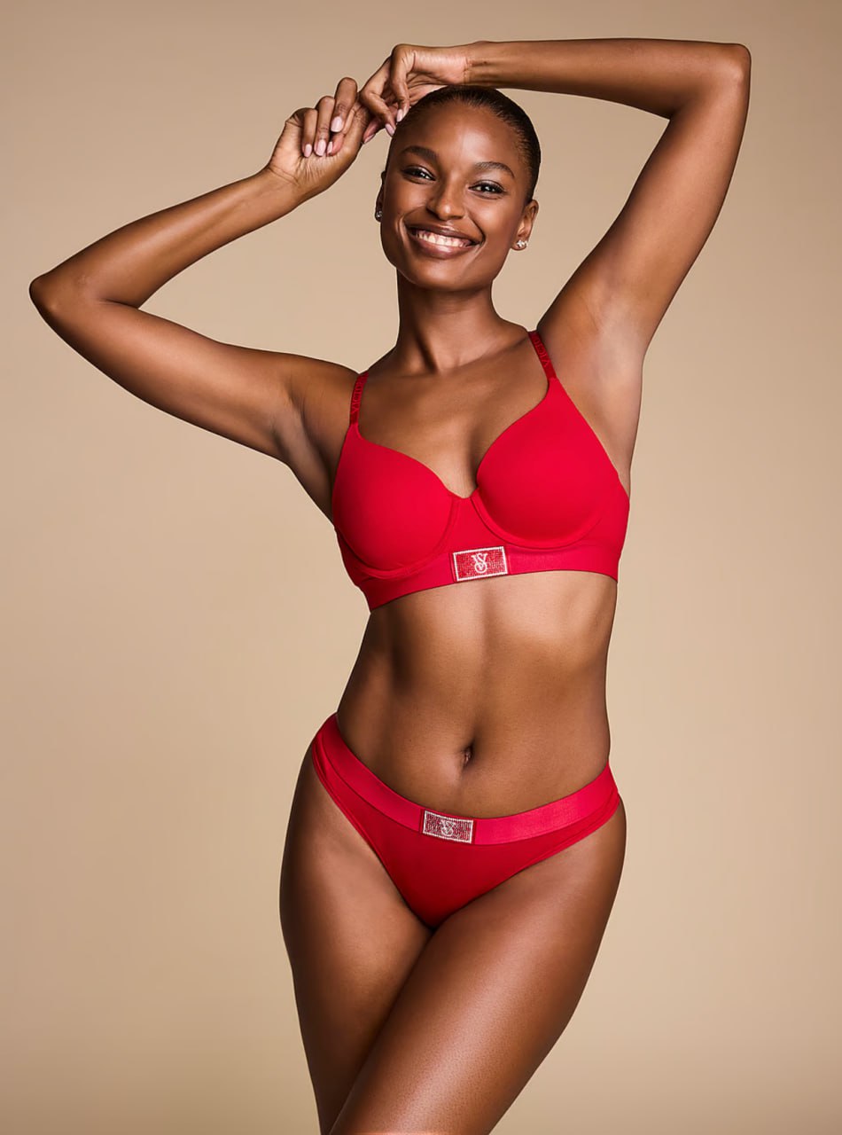 Cтрінги з блискучим логотипом від Victoria’s Secret - Logo Cotton Shine Patch Thong Panty