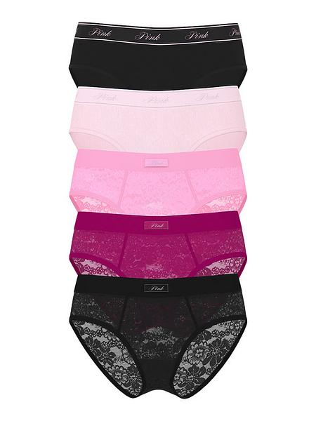  Набір жіночих трусиків PINK - 5-Pack Lace Logo Cotton Hiphugger Panties зображення