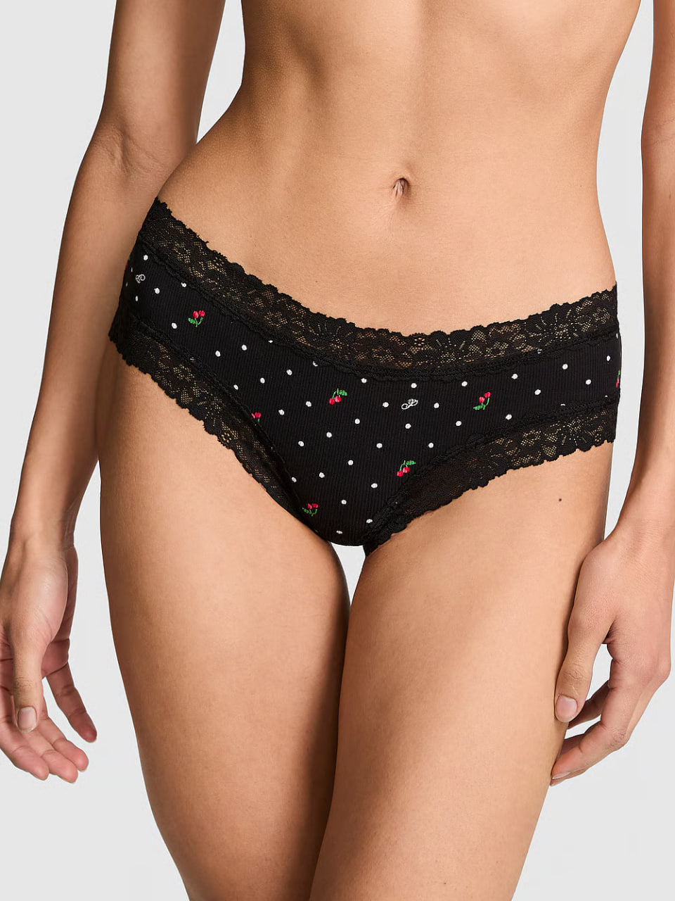 Жіночі трусики з принтом та мереживом від PINK - Wink Lace-Trim Cheeky Panty