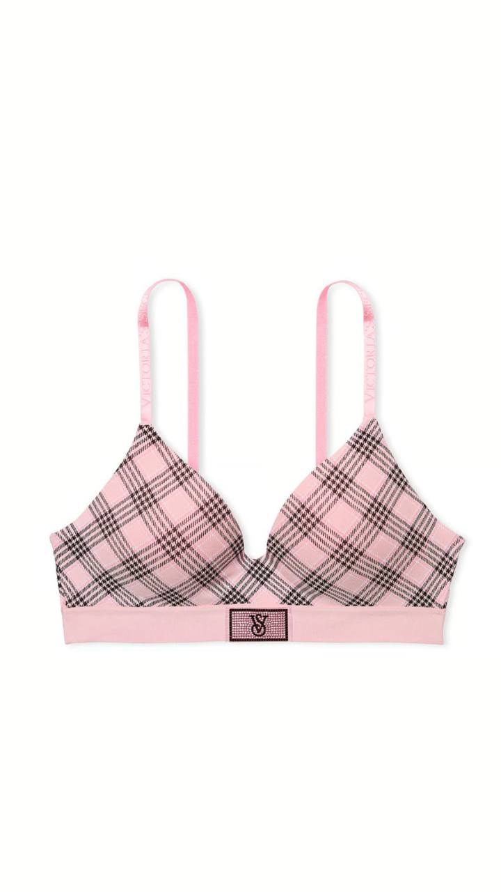 Комплект від Victoria’s Secret в клітинку - Shine Patch Lightly Lined Wireless Bra / Logo Cotton Shine Patch Hiphugger Panty