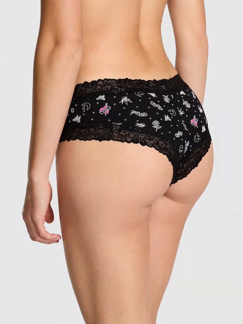 Жіночі трусики з принтом та мереживом від PINK - Wink Lace-Trim Cheeky Panty