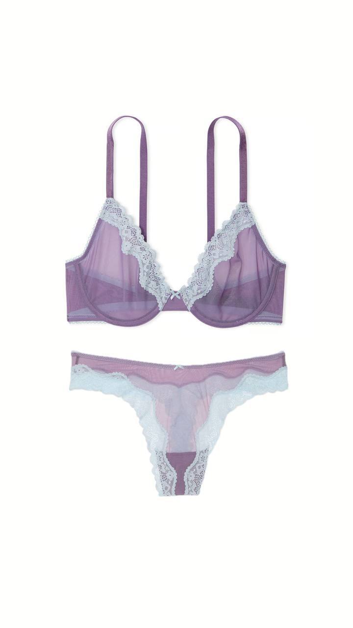 Мереживний комплект від Victoria's Secret - Tease Mesh Lace-Trim High-Leg Thong Panty / Lightly Lined Wireless Lace-Trim Bra