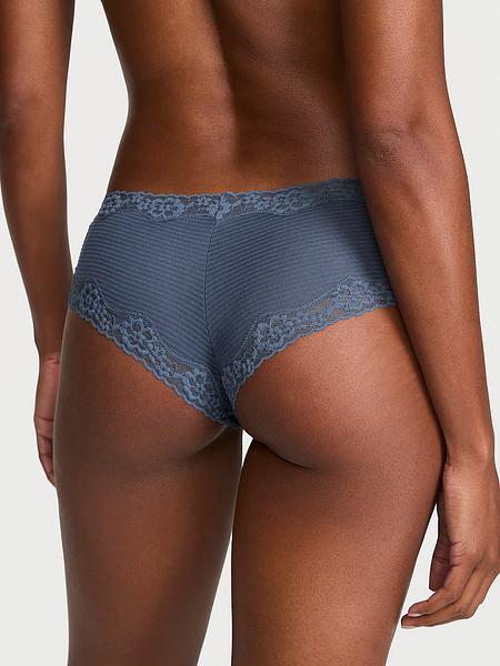 Жіночі трусики з мереживом від Victoria’s Secret - Cotton Shadow Stripe Lace-Waist Cheeky Panty зображення