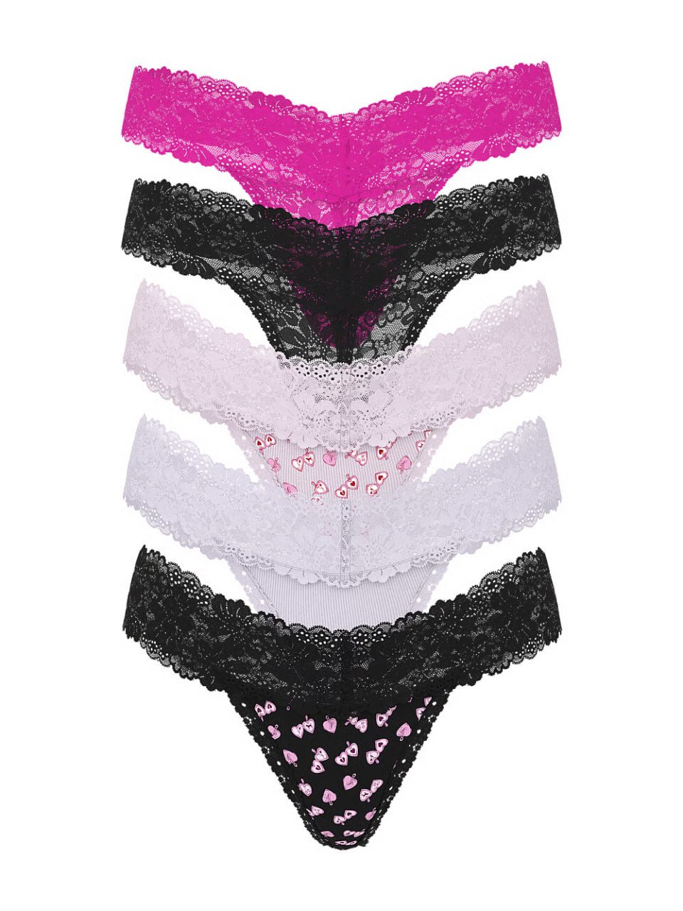 Набір мереживних стрінгів від PINK - 5-Pack Lace Thong Panties