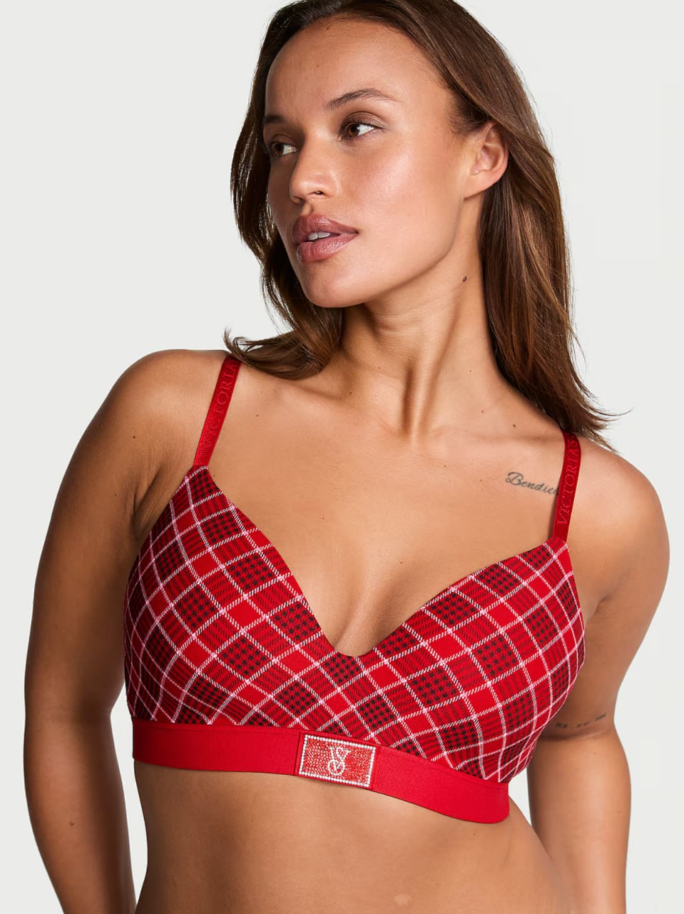 Комплект від Victoria’s Secret в клітинку - Shine Patch Lightly Lined Wireless Bra / Logo Cotton Shine Patch Hiphugger Panty