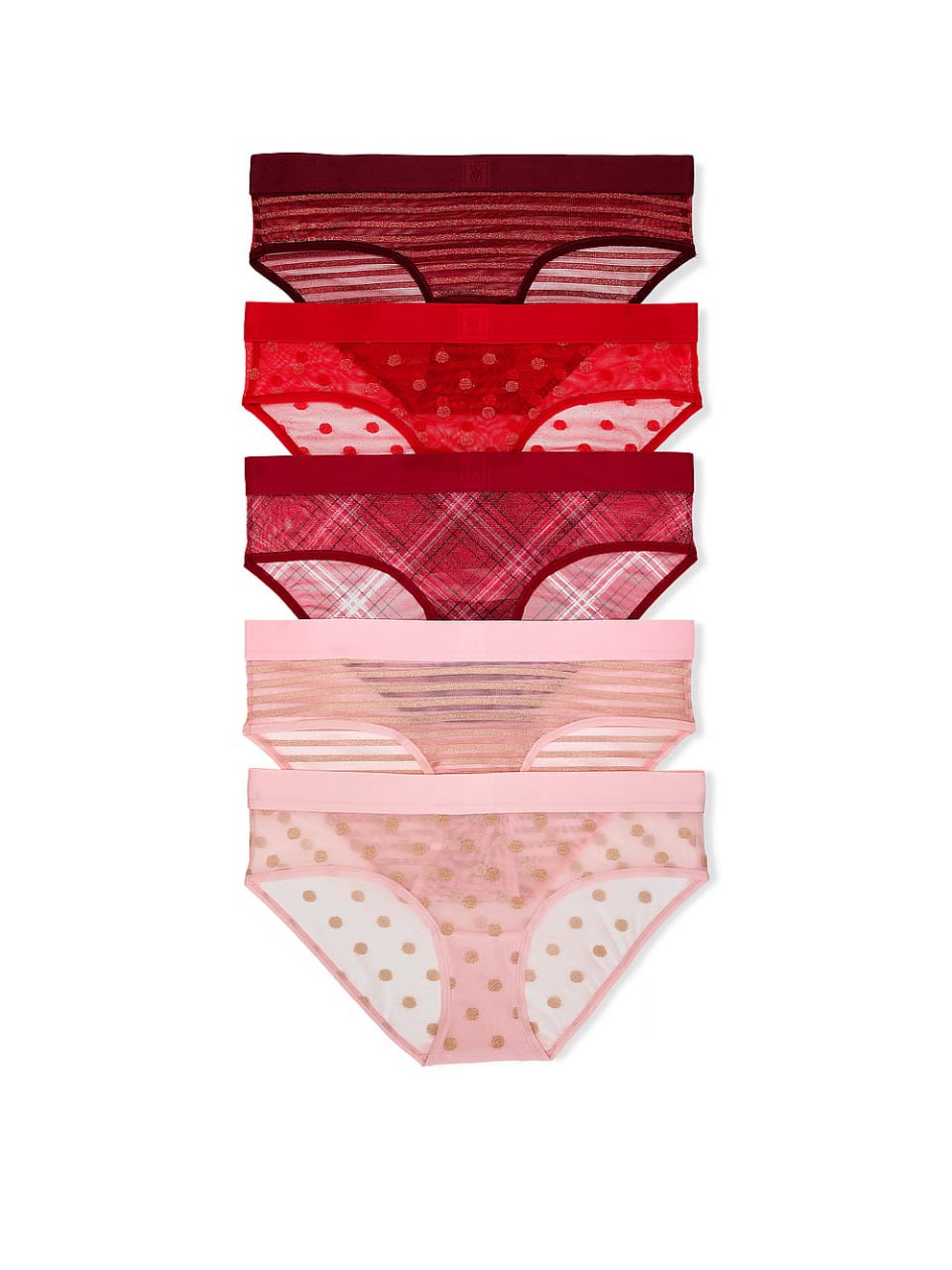 Набір трусиків від Victoria's Secret 5-Pack Sheer Heritage Shimmer Hiphugger Panties