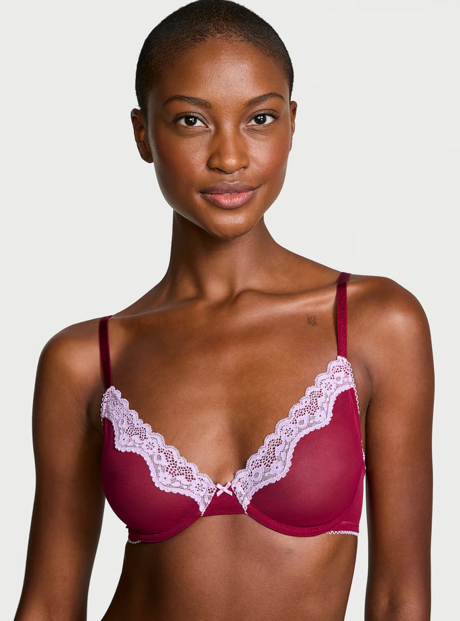 Мереживний комплект від Victoria’s Secret бюстгальтер + 2 пари трусиків  - Tease Unlined Demi Bra / Tease Mesh Lace-Trim Cheeky and Thong Panty 