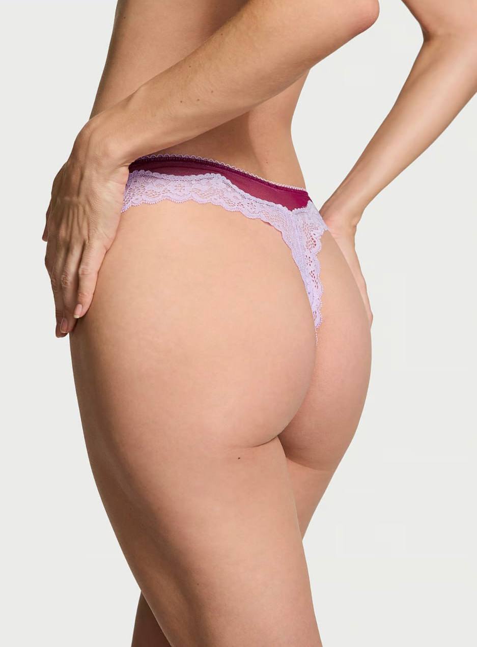 Мереживний комплект від Victoria’s Secret бюстгальтер + 2 пари трусиків - Tease Unlined Demi Bra / Tease Mesh Lace-Trim Cheeky and Thong Panty