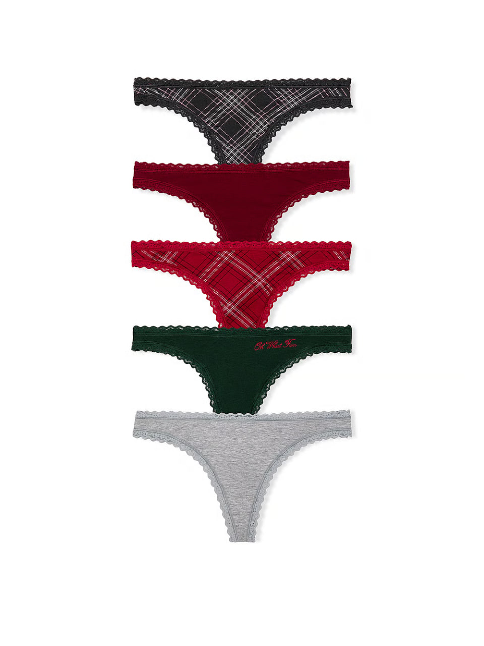 Набір жіночих трусиків стрінгів Victoria's Secret - 5-Pack Cotton Lace-Trim Thong Panties