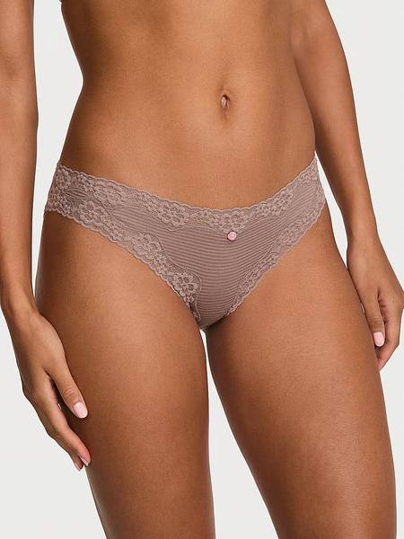 трусики бікіні від Victoria's Secret Cotton Shadow Stripe Lace-Waist Bikini Panty зображення