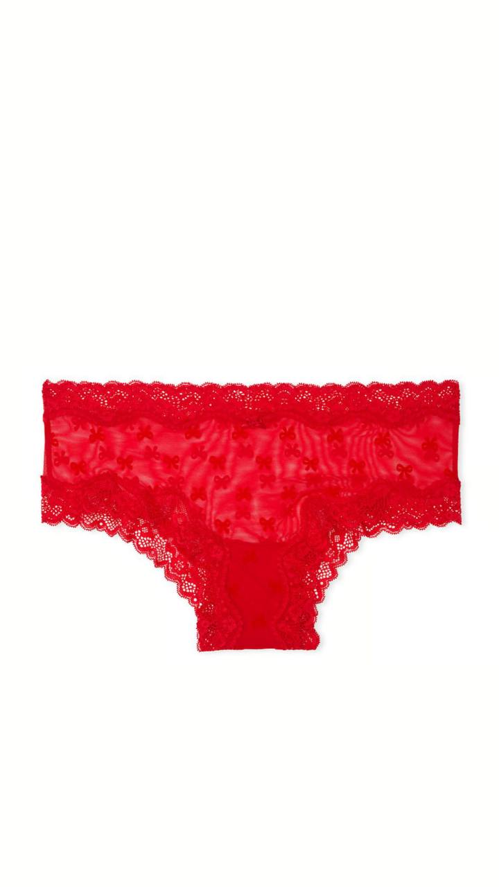 Мереживний комплект від Victoria's Secret - Tease Mesh Lace-Trim Cheeky Panty / Lightly Lined Wireless Lace-Trim Bra Bright Vermillion Bows