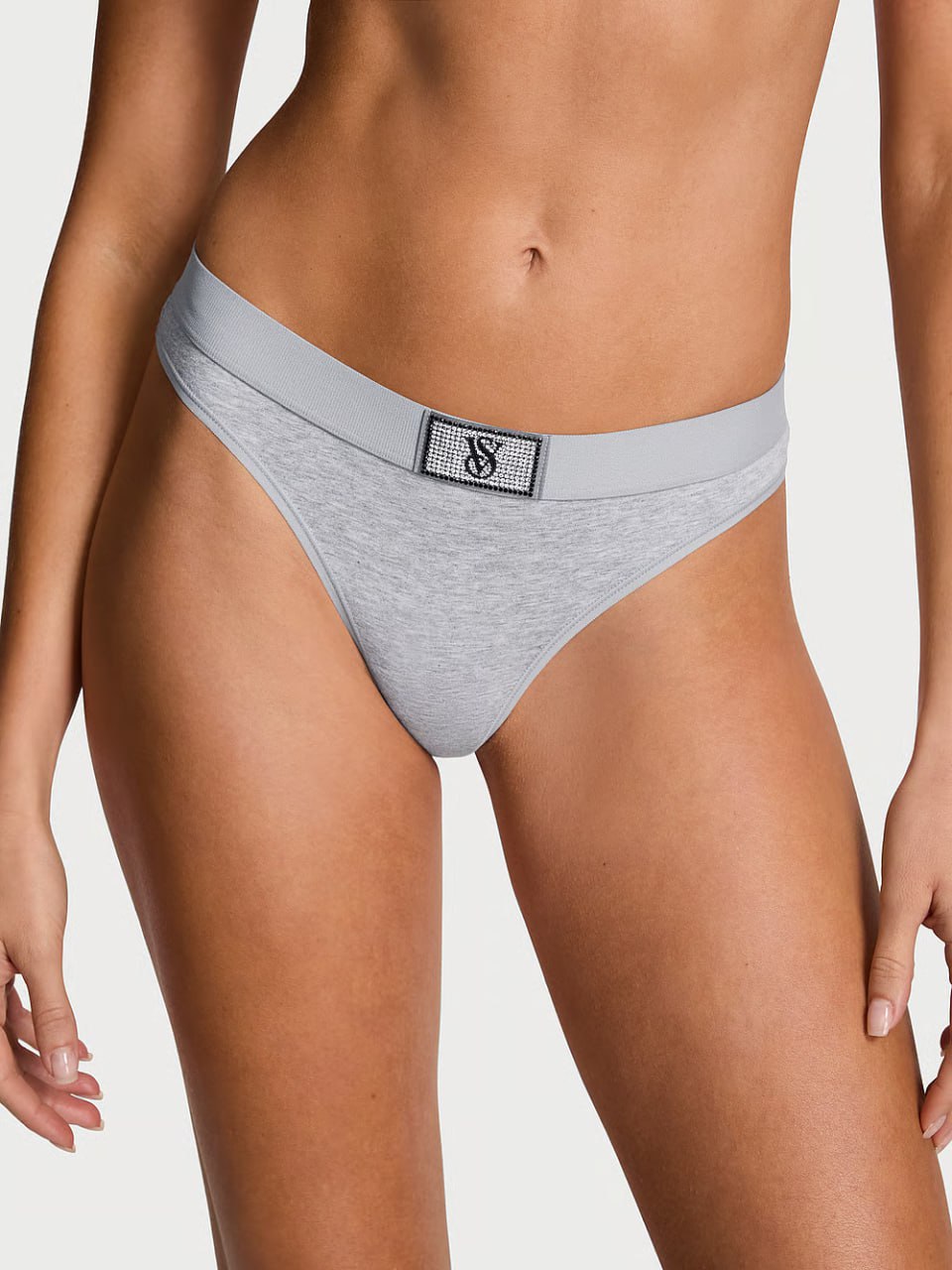 Cтрінги з блискучим логотипом від Victoria’s Secret - Logo Cotton Shine Patch Thong Panty