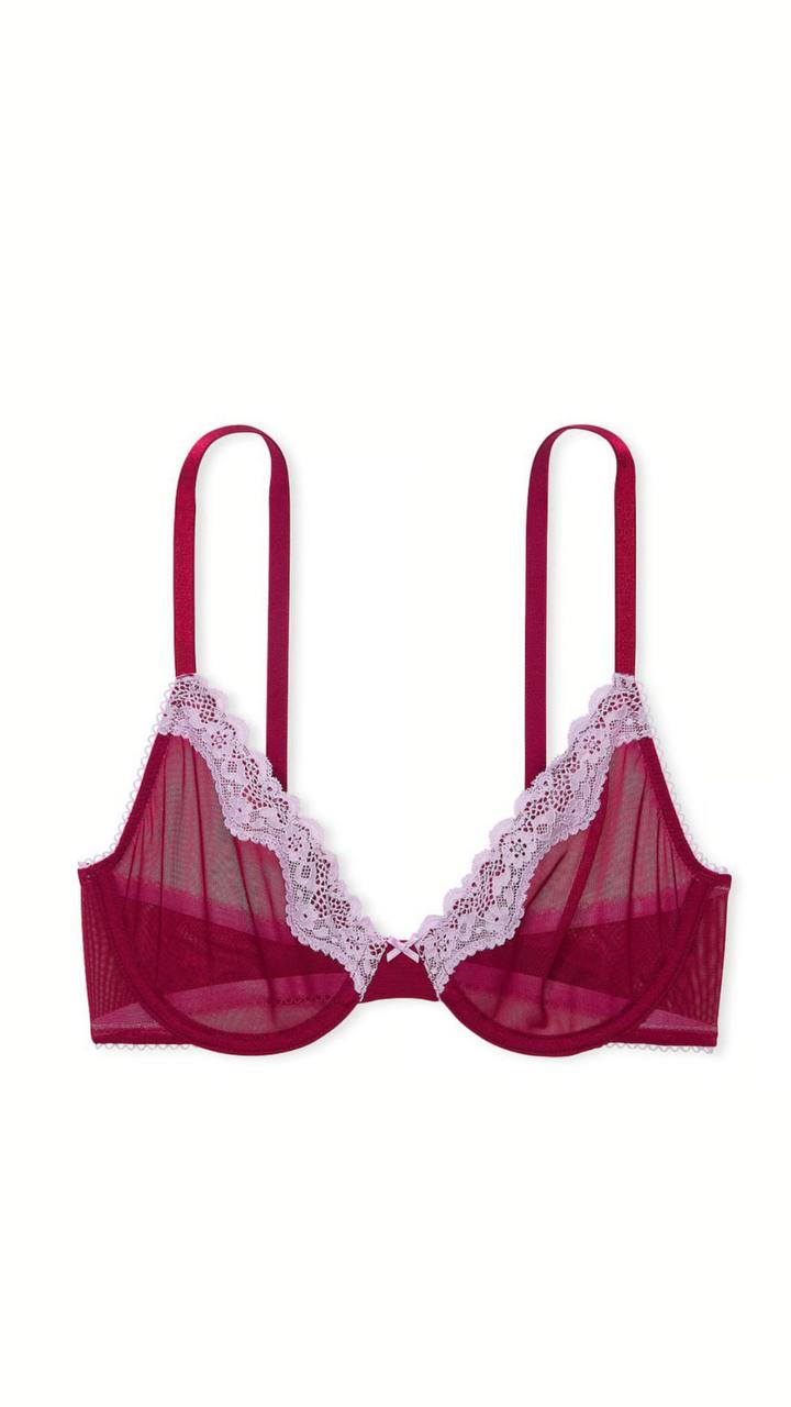 Мереживний комплект від Victoria’s Secret бюстгальтер + 2 пари трусиків  - Tease Unlined Demi Bra / Tease Mesh Lace-Trim Cheeky and Thong Panty 