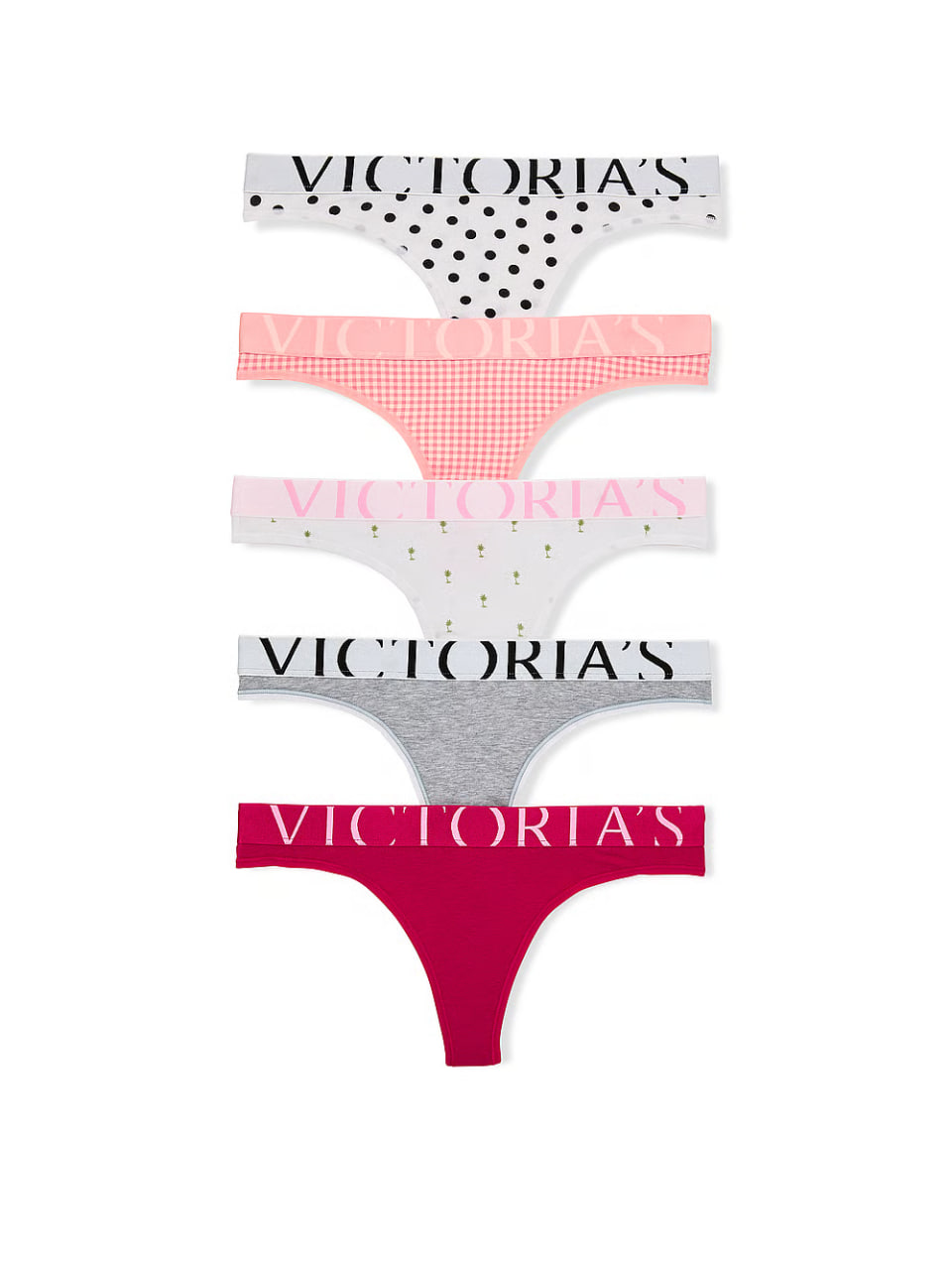 Набір стрінгів від Victoria's Secret 5-Pack Logo Cotton Thong Panties Multi