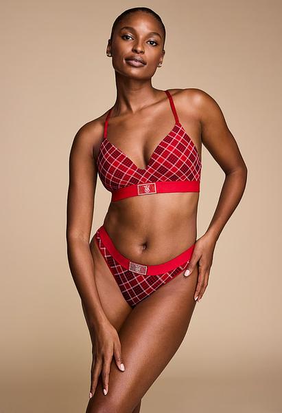 Комплект від Victoria’s Secret в клітинку - Shine Patch Lightly Lined Wireless Bra / Logo Cotton Shine Patch Hiphugger Panty зображення