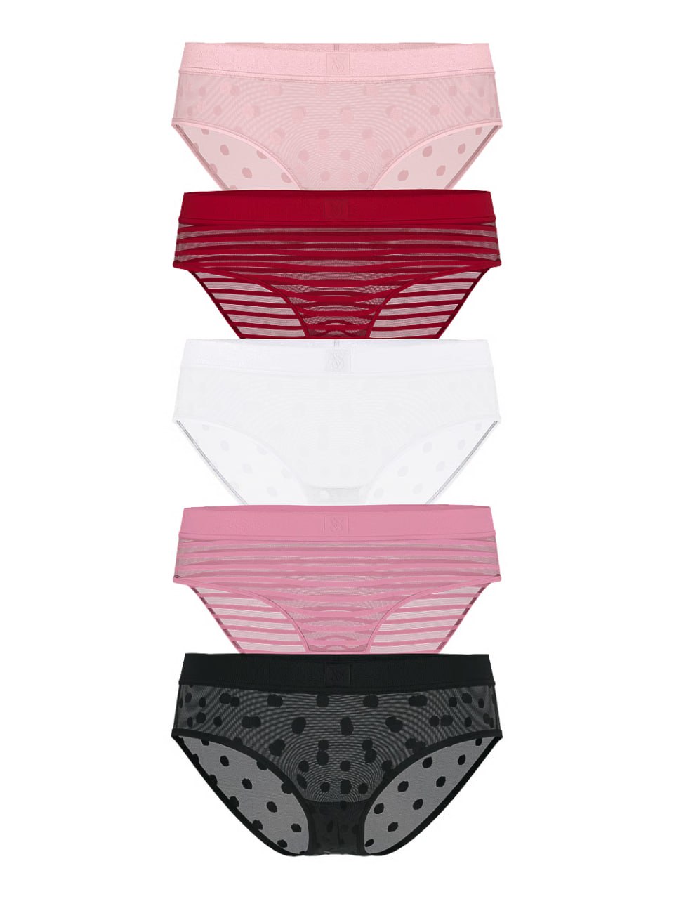 Набір трусиків від Victoria's Secret 5-Pack Sheer Heritage Shimmer Hiphugger Panties