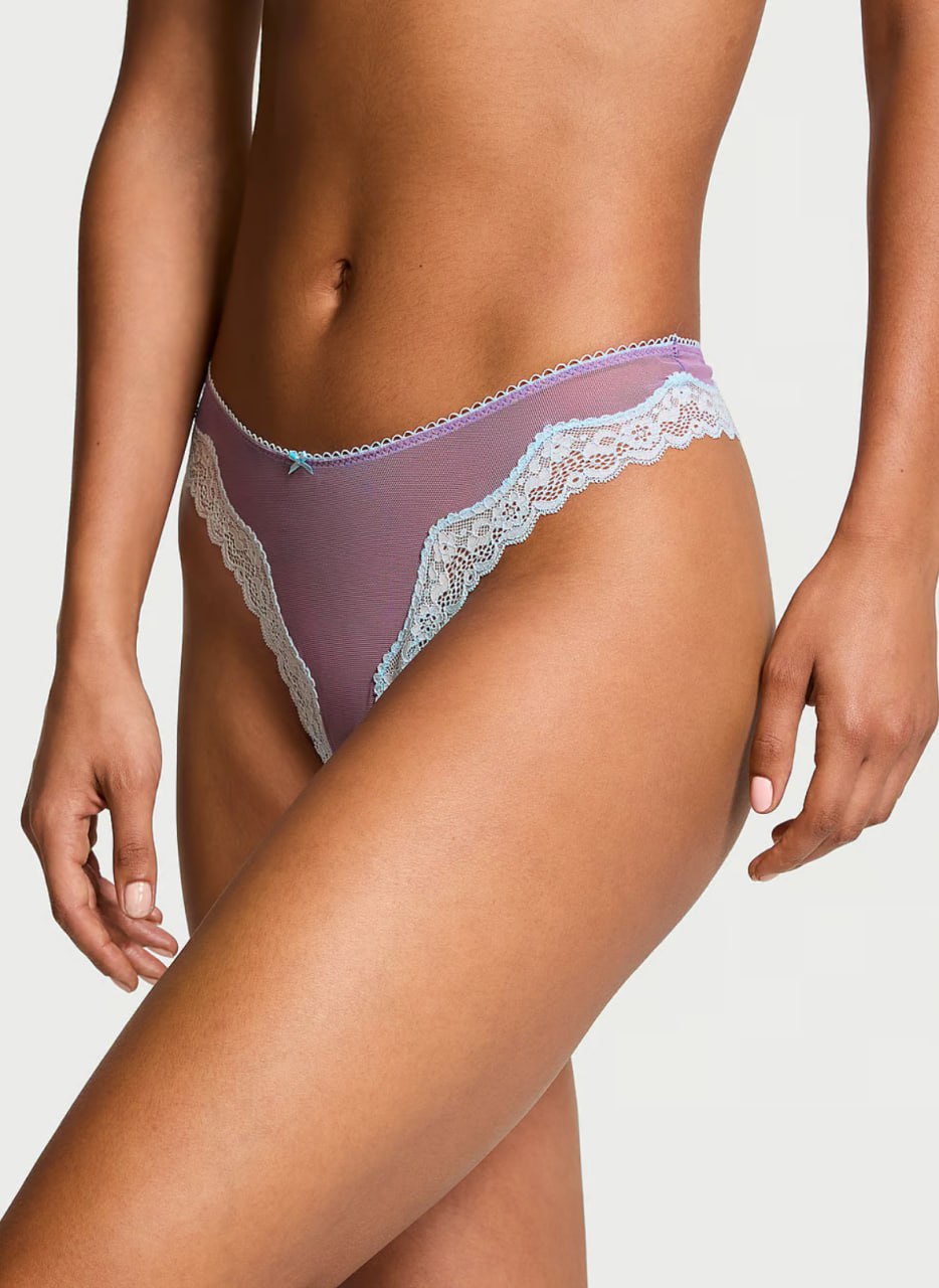Мереживний комплект від Victoria's Secret - Tease Mesh Lace-Trim High-Leg Thong Panty / Lightly Lined Wireless Lace-Trim Bra