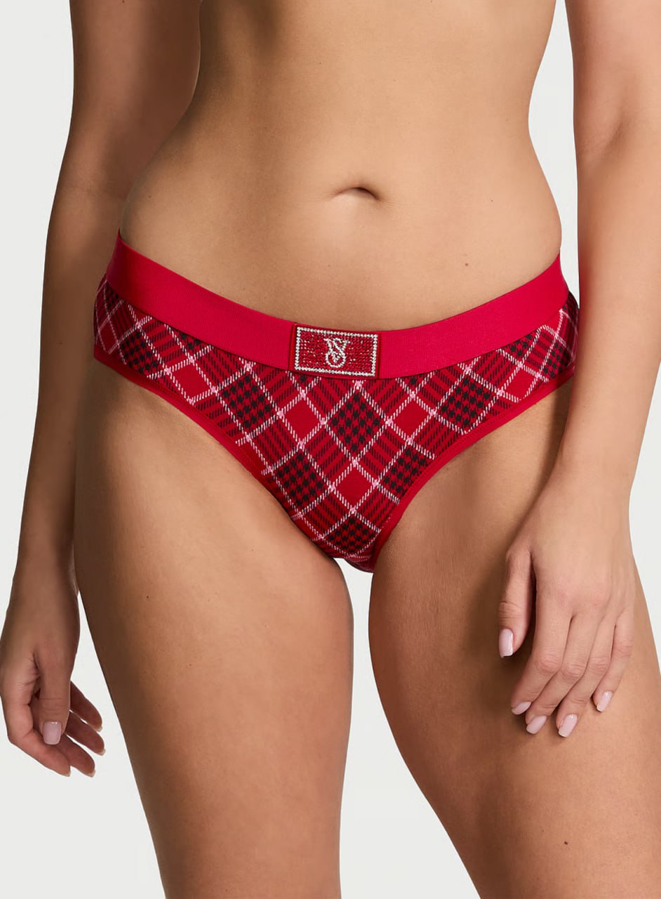 Комплект від Victoria’s Secret в клітинку - Shine Patch Lightly Lined Wireless Bra / Logo Cotton Shine Patch Hiphugger Panty