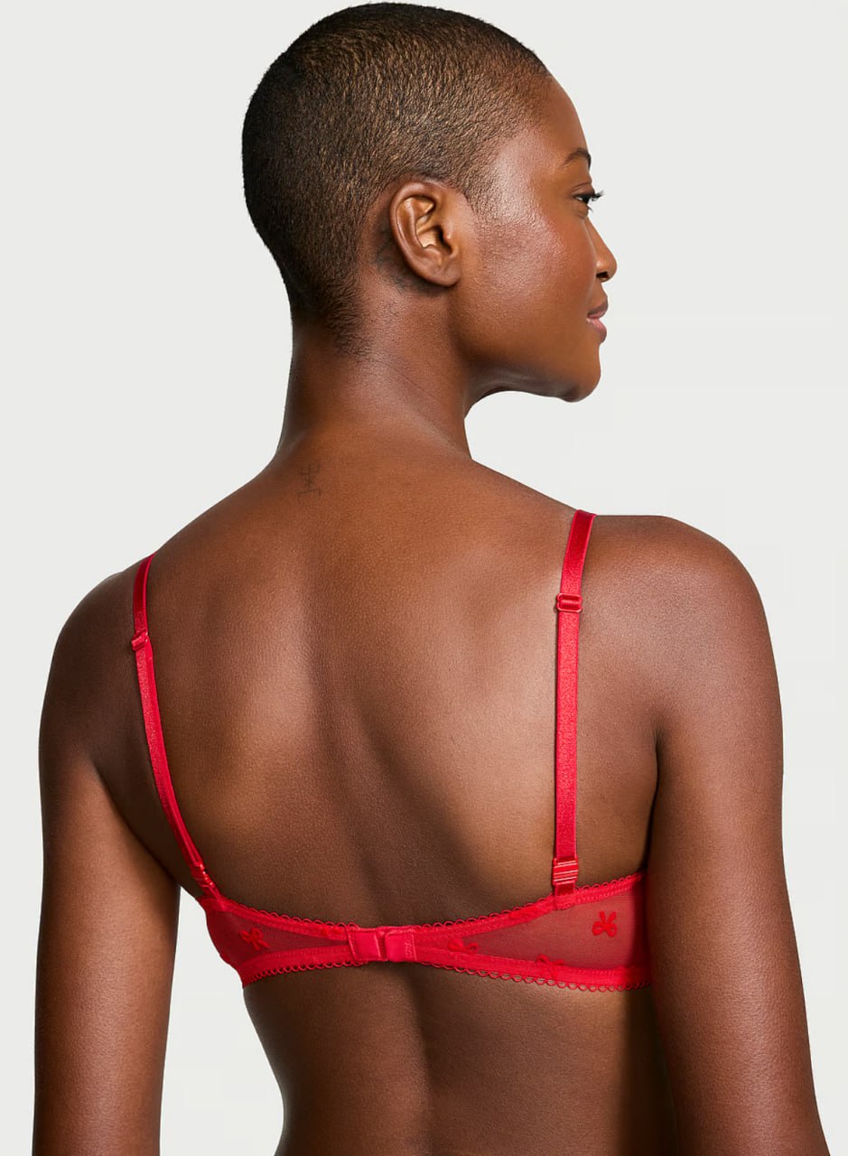 Мереживний комплект від Victoria's Secret - Tease Mesh Lace-Trim Cheeky Panty / Lightly Lined Wireless Lace-Trim Bra Bright Vermillion Bows 