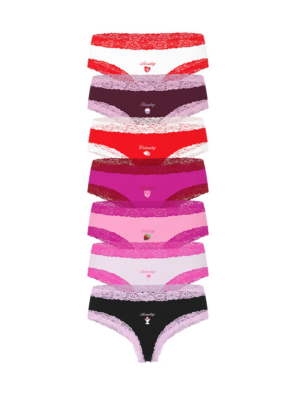 Набір трусиків від PINK - 7-Pack PINK Wink™ Lace-Trim Cheeky Panties