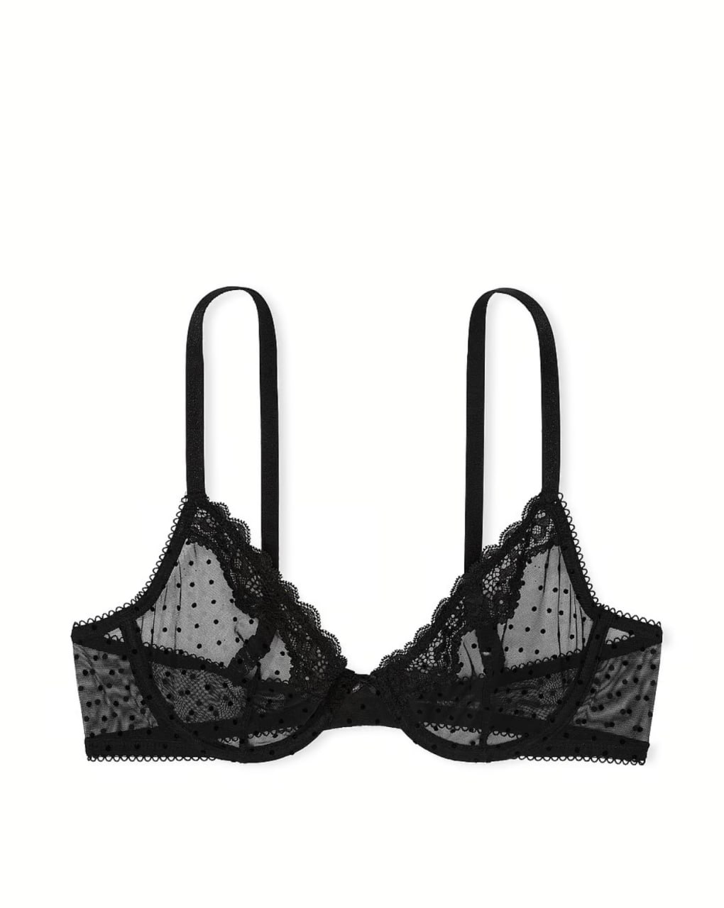 Мереживний комплект від Victoria's Secret - Tease Mesh Lace-Trim High-Leg Thong Panty / Lightly Lined Wireless Lace-Trim Bra Black