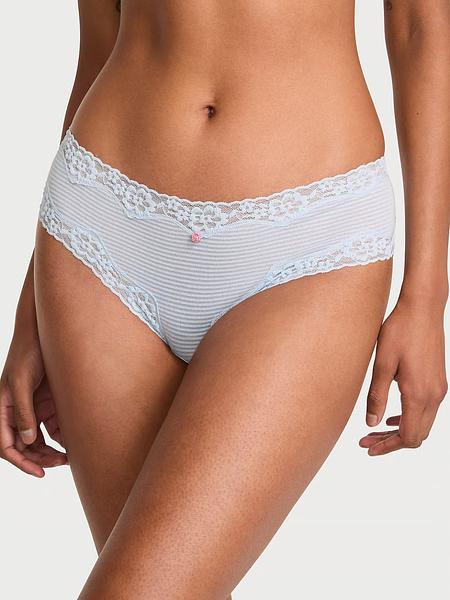 Жіночі трусики з мереживом від Victoria’s Secret - Cotton Shadow Stripe Lace-Waist Cheeky Panty зображення