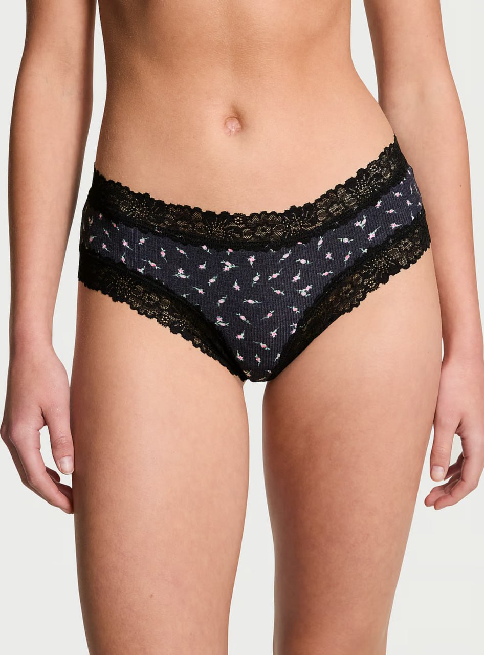 Жіночі трусики з принтом та мереживом від PINK - Wink Lace-Trim Cheeky Panty