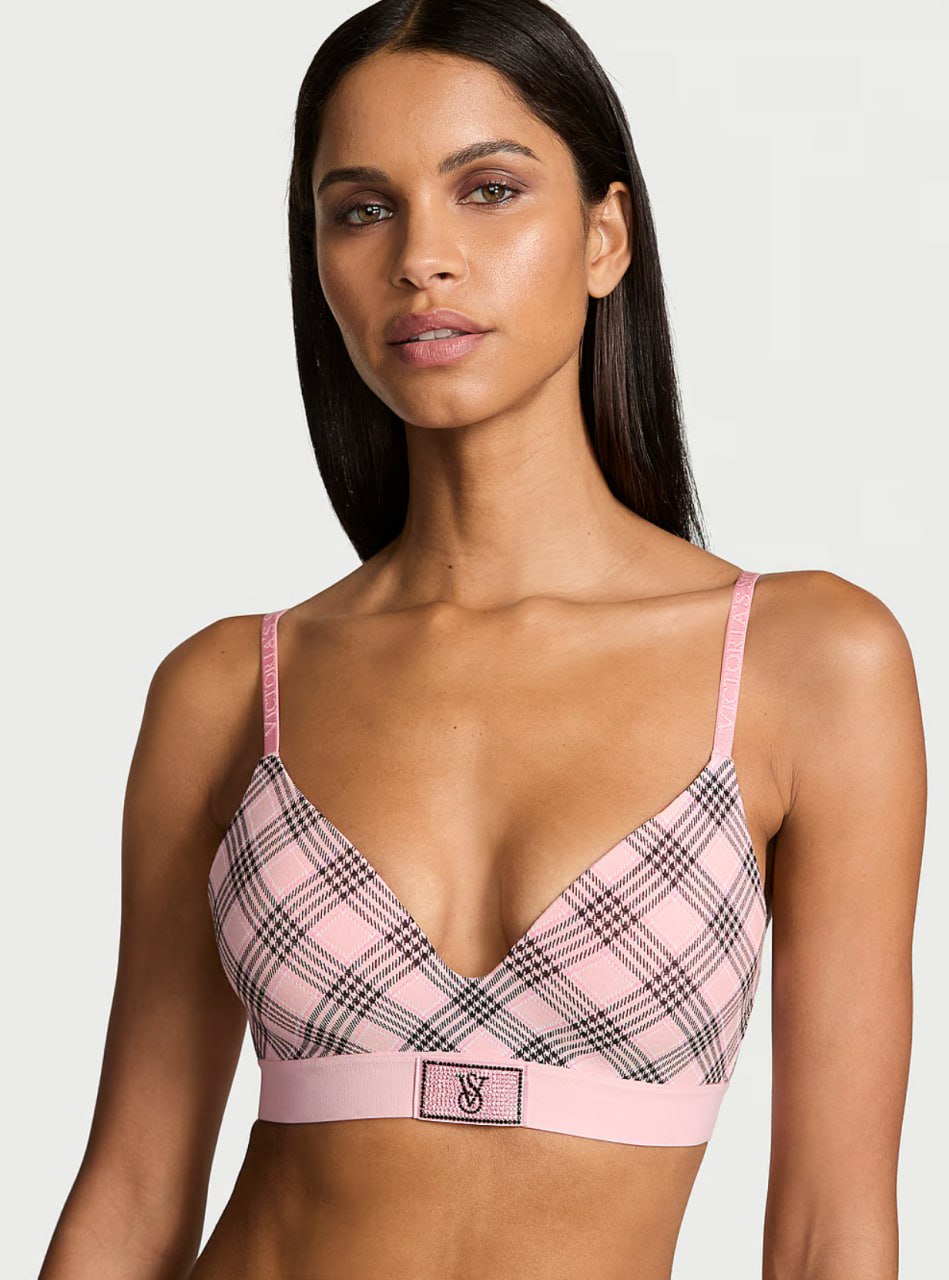Комплект від Victoria’s Secret в клітинку - Shine Patch Lightly Lined Wireless Bra / Logo Cotton Shine Patch Hiphugger Panty