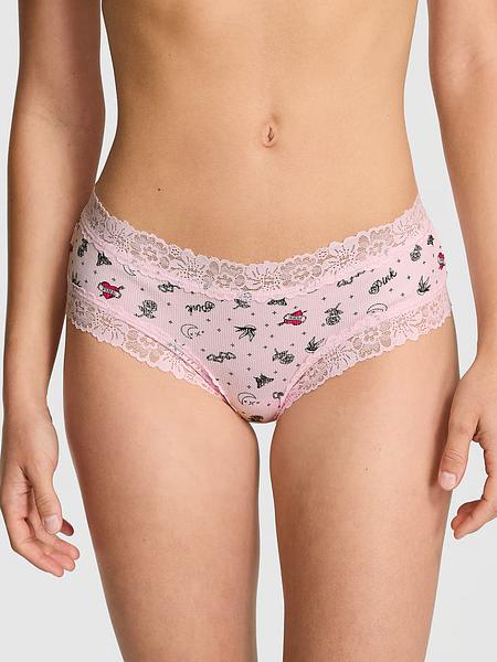 Жіночі трусики з принтом та мереживом від PINK - Wink Lace-Trim Cheeky Panty зображення