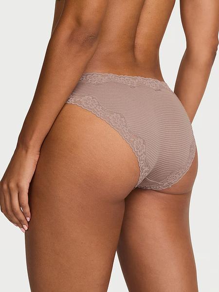 трусики бікіні від Victoria's Secret Cotton Shadow Stripe Lace-Waist Bikini Panty зображення