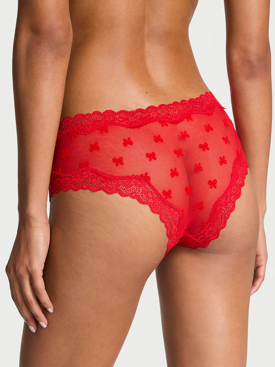 Мереживний комплект від Victoria's Secret - Tease Mesh Lace-Trim Cheeky Panty / Lightly Lined Wireless Lace-Trim Bra Bright Vermillion Bows 