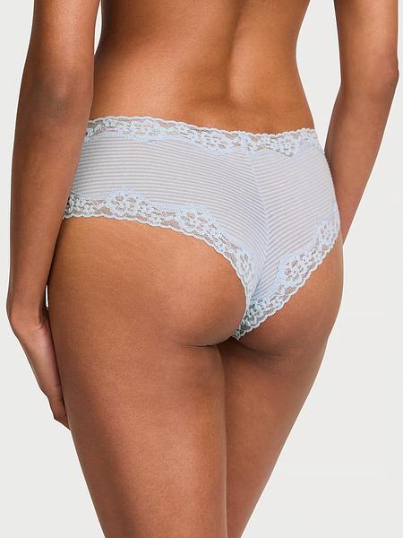 Жіночі трусики з мереживом від Victoria’s Secret - Cotton Shadow Stripe Lace-Waist Cheeky Panty зображення