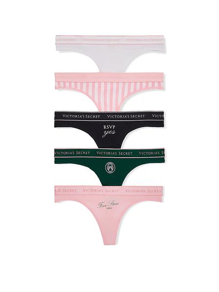 Набір стрінгів від Victoria's Secret 5-Pack Logo Cotton Thong Panties Multi зображення