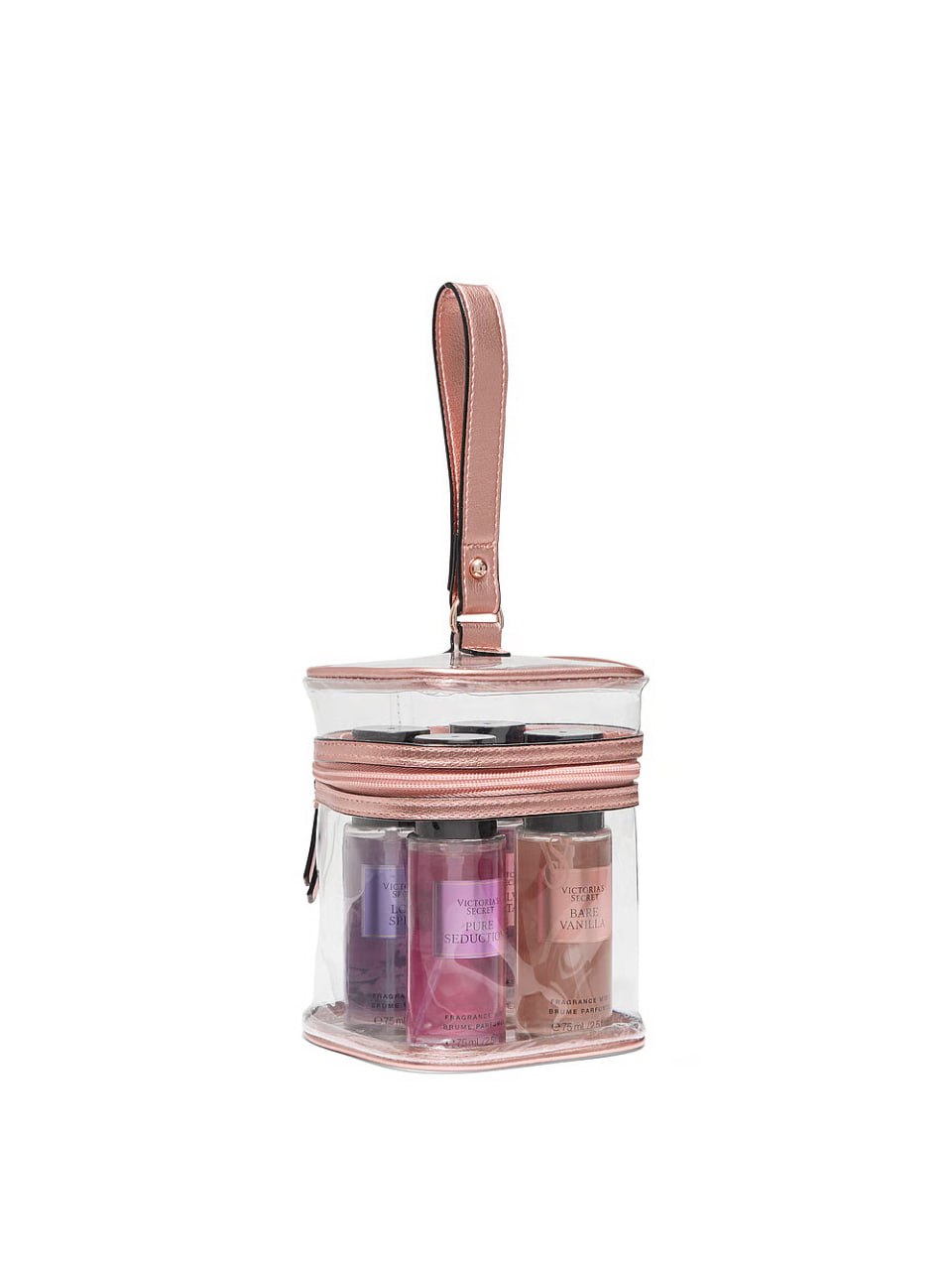 Подарунковий набір міні-спреїв від Victoria’s Secret у стильній прозорій косметичці
