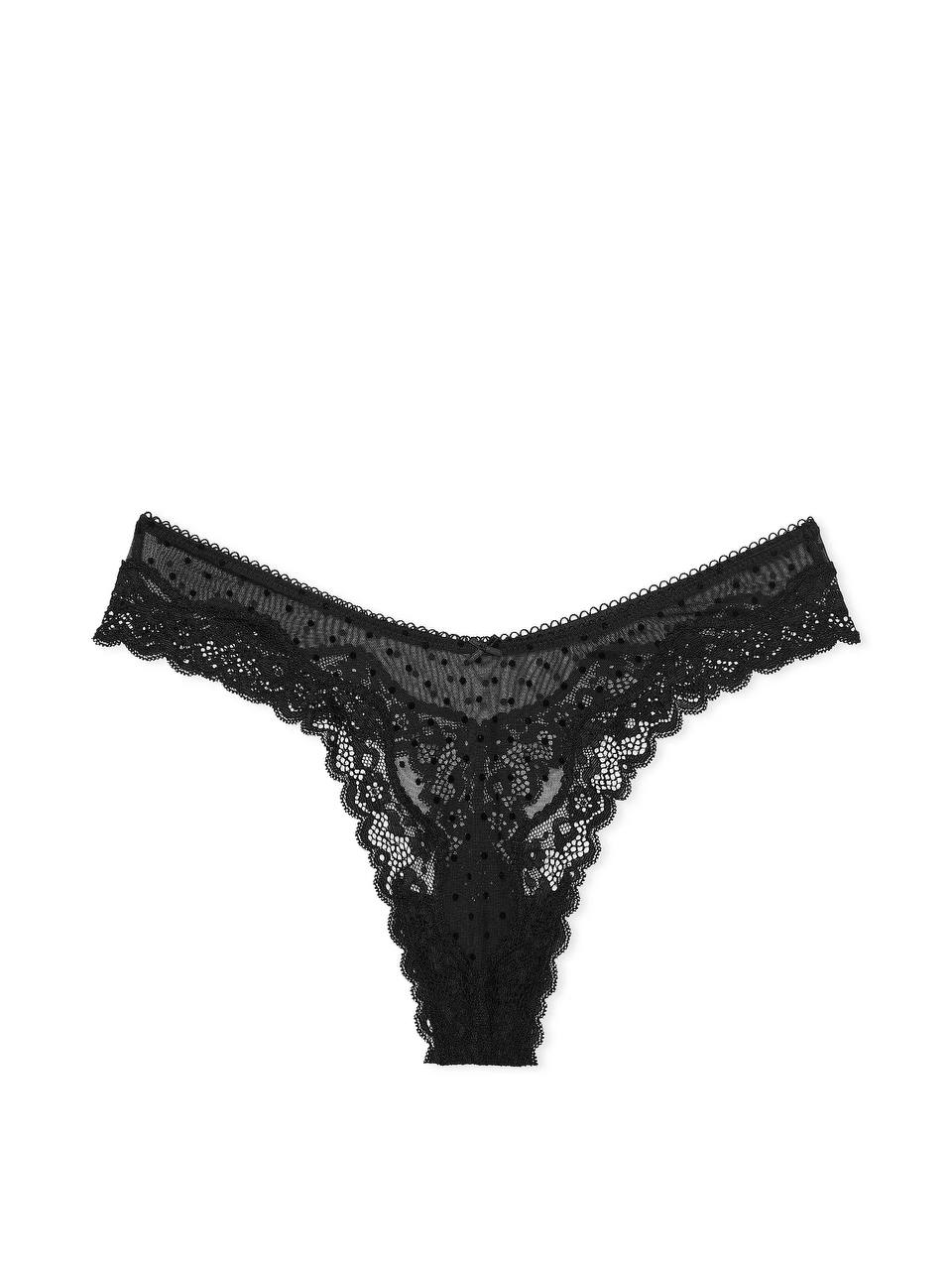 Мереживний комплект від Victoria's Secret - Tease Mesh Lace-Trim High-Leg Thong Panty / Lightly Lined Wireless Lace-Trim Bra Black 