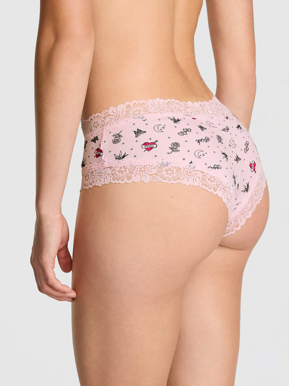 Жіночі трусики з принтом та мереживом від PINK - Wink Lace-Trim Cheeky Panty