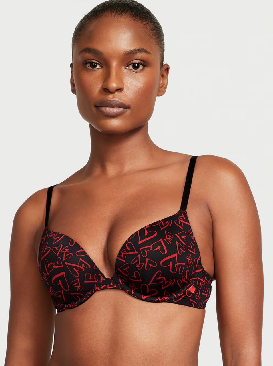 Чорний комплект з принтом серця  від Victoria’s Secret - Sexy Tee Smooth Push-Up Bra / Lace Cheeky Panty 