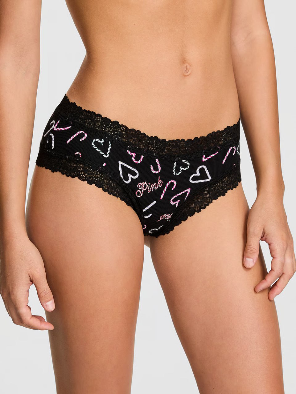 Жіночі трусики з принтом та мереживом від PINK - Wink Lace-Trim Cheeky Panty