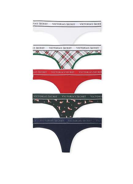 Набір стрінгів від Victoria's Secret 5-Pack Logo Cotton Thong Panties Multi зображення