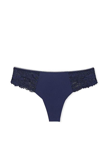 Безшовні трусики-стрінги від PINK -  No-Show Lace-Trim High-Leg Thong Panty зображення