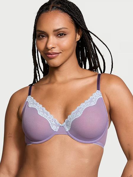 Мереживний комплект від Victoria's Secret - Tease Mesh Lace-Trim High-Leg Thong Panty / Lightly Lined Wireless Lace-Trim Bra зображення