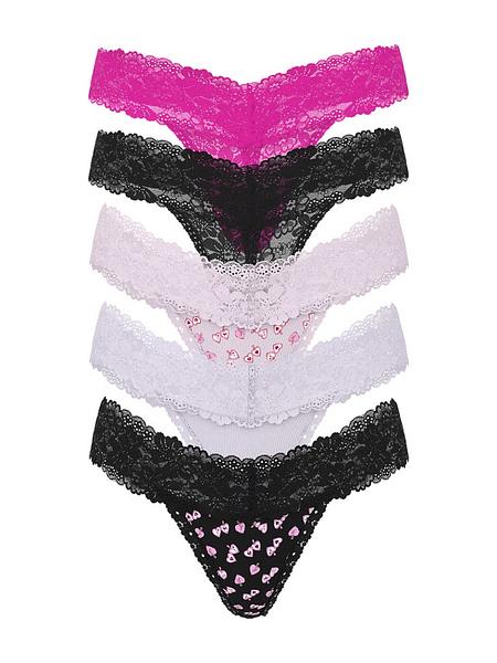 Набір мереживних стрінгів від PINK - 5-Pack Lace Thong Panties зображення