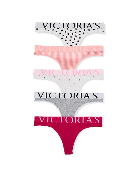 Набір стрінгів від Victoria's Secret 5-Pack Logo Cotton Thong Panties Multi зображення