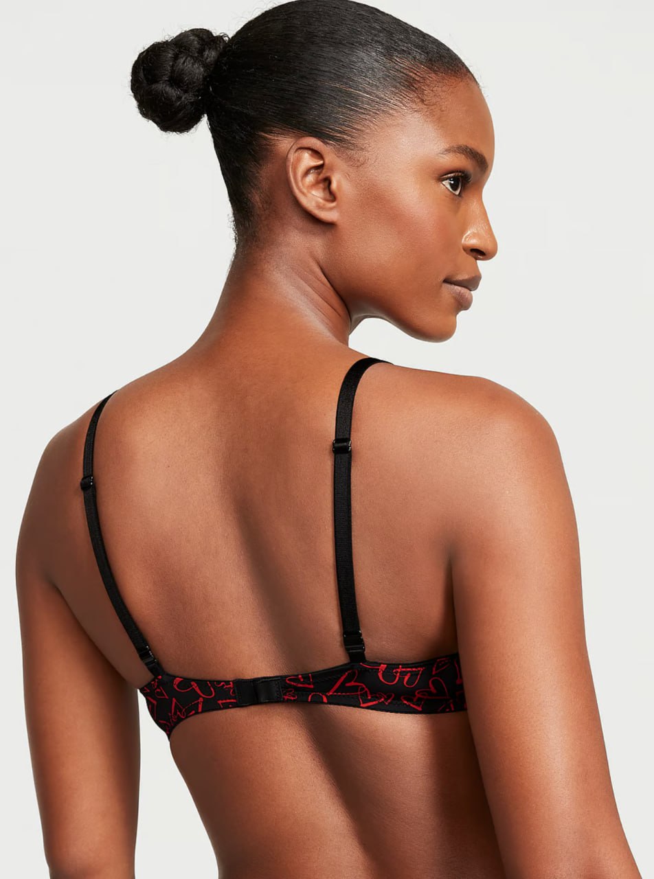 Чорний комплект з принтом серця  від Victoria’s Secret - Sexy Tee Smooth Push-Up Bra / Lace Cheeky Panty 